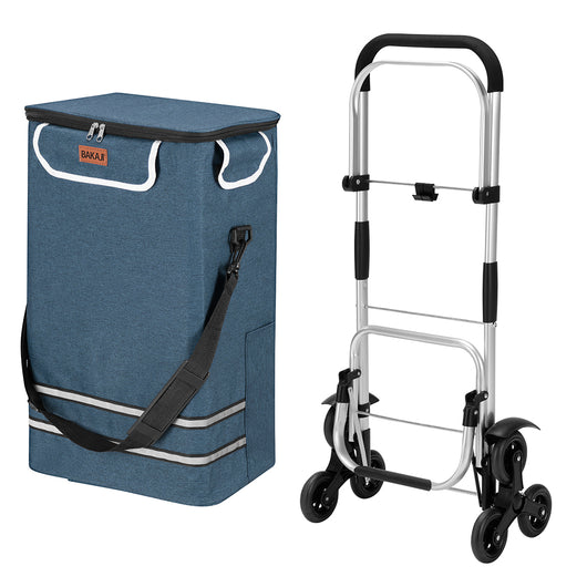 Carrello Spesa Montascale 56L Blu Borsa Termica Trolley Portaspesa con Tracolla
