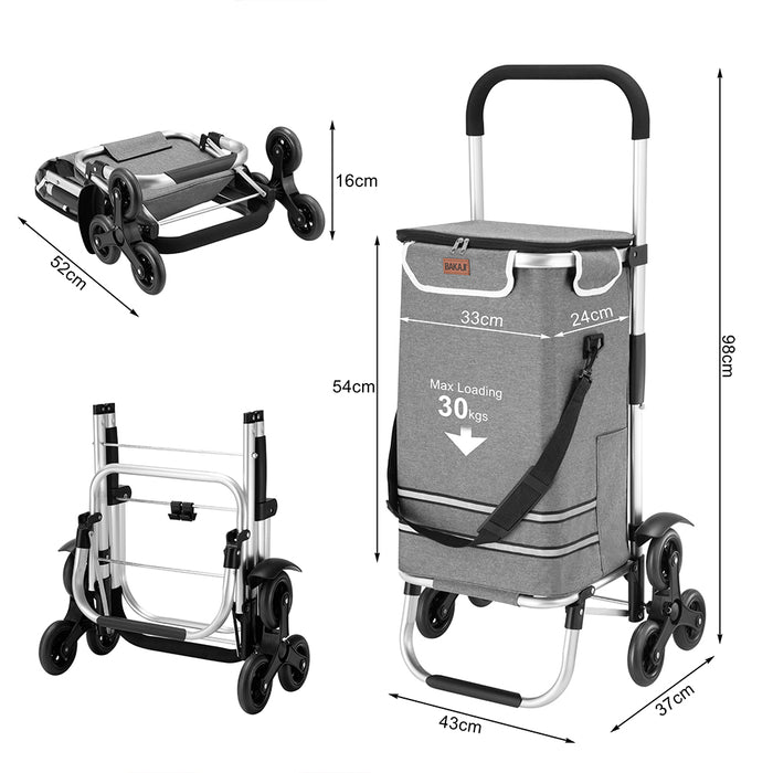 Carrello Spesa Montascale 56L Grigio Borsa Termica Trolley Portaspesa e Tracolla