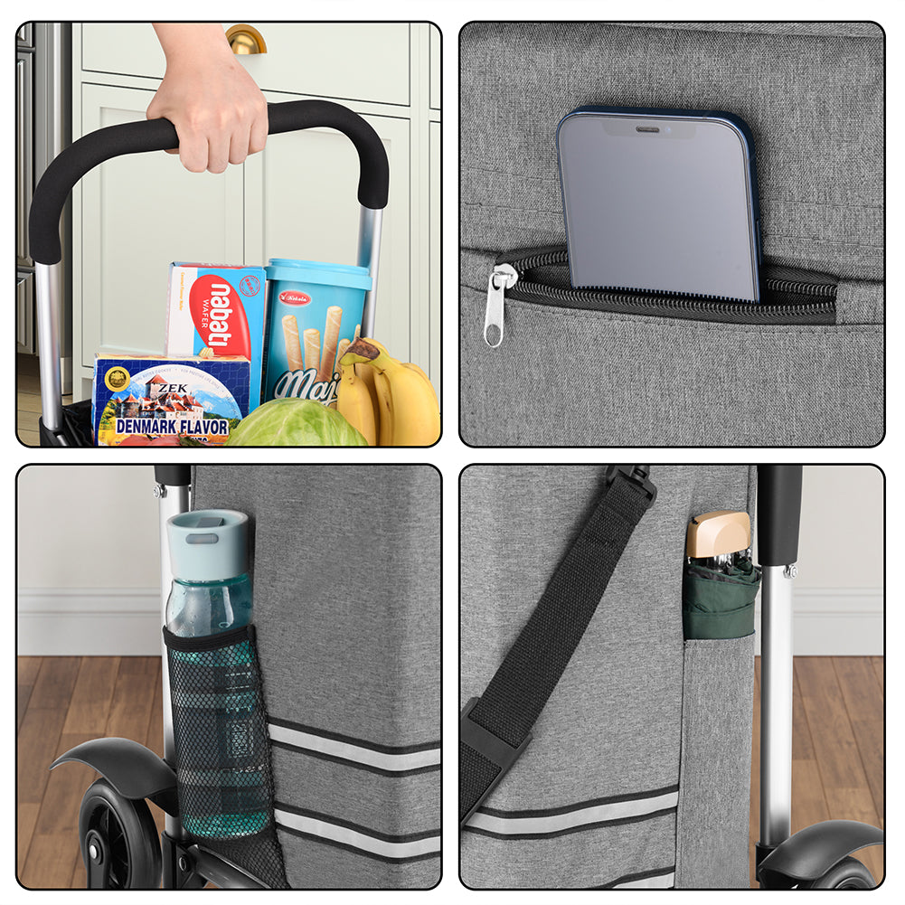 Carrello Spesa Montascale 56L Grigio Borsa Termica Trolley Portaspesa e Tracolla