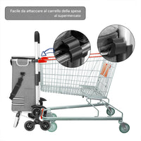 Carrello Spesa Montascale 56L Grigio Borsa Termica Trolley Portaspesa e Tracolla