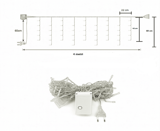 Cascata di Luci LED 4x0,60 Metri per Interni ed Esterni COLORE LED: BIANCO CALDO