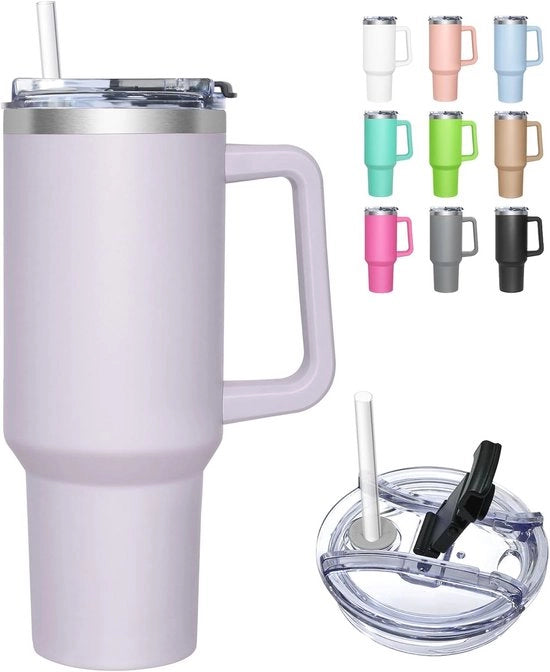 Tazza Isolante con Coperchio 2 in 1 1180ML - Caffè da Portare Via, Acciaio Inossidabile, Manico e Setaccio di Rattan