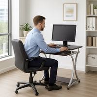 Scrivania Porta PC Tavolo Studio con Porta Tastiera e Ripiani Metallo e Legno Silver Marrone