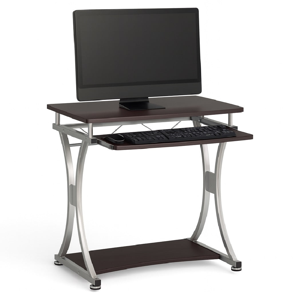 Scrivania Porta PC Tavolo Studio con Porta Tastiera e Ripiani Metallo e Legno Silver Marrone