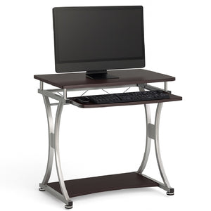 Scrivania Porta PC Tavolo Studio con Porta Tastiera e Ripiani Metallo e Legno Silver Marrone