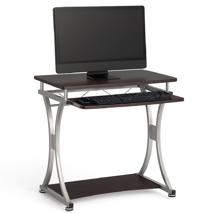 Scrivania Porta PC Tavolo Studio con Porta Tastiera e Ripiani Metallo e Legno Silver Marrone