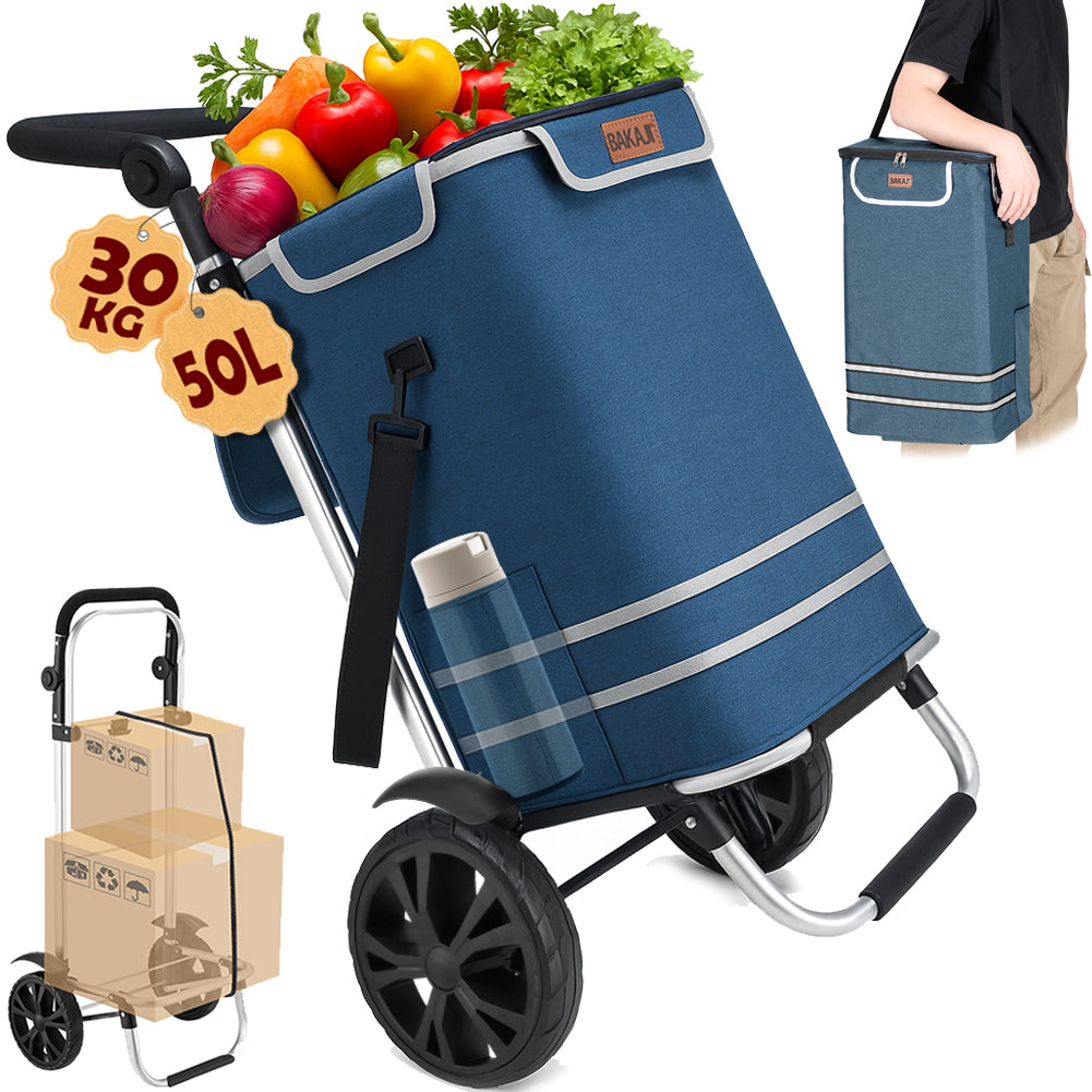 Carrello Spesa Pieghevole 50LT con Borsa Termica Trolley Porta Spesa 2 Ruote Blu
