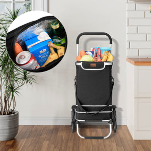 Carrello Spesa Montascale 50L Pieghevole con Borsa Termica Impermeabile 6 Ruote Nero