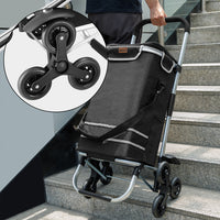 Carrello Spesa Montascale 50L Pieghevole con Borsa Termica Impermeabile 6 Ruote Nero