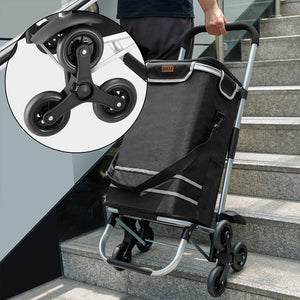 Carrello Spesa Montascale 50L Pieghevole con Borsa Termica Impermeabile 6 Ruote Nero