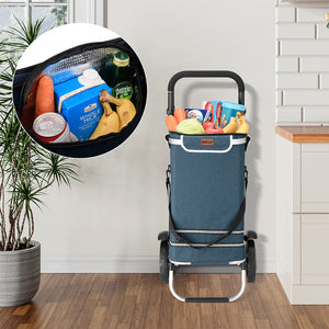 Carrello Spesa Pieghevole 50LT con Borsa Termica Trolley Porta Spesa 2 Ruote Blu