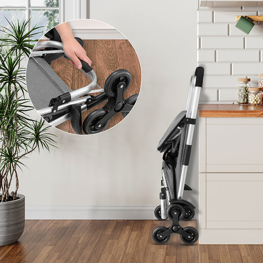 Carrello Spesa Montascale 50L Pieghevole con Borsa Termica Impermeabile 6 Ruote Grigio