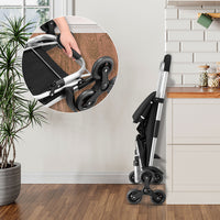 Carrello Spesa Montascale 50L Pieghevole con Borsa Termica Impermeabile 6 Ruote Nero