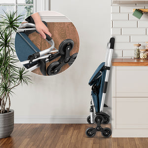 Carrello Spesa Montascale 50L Pieghevole con Borsa Termica Impermeabile 6 Ruote Blu