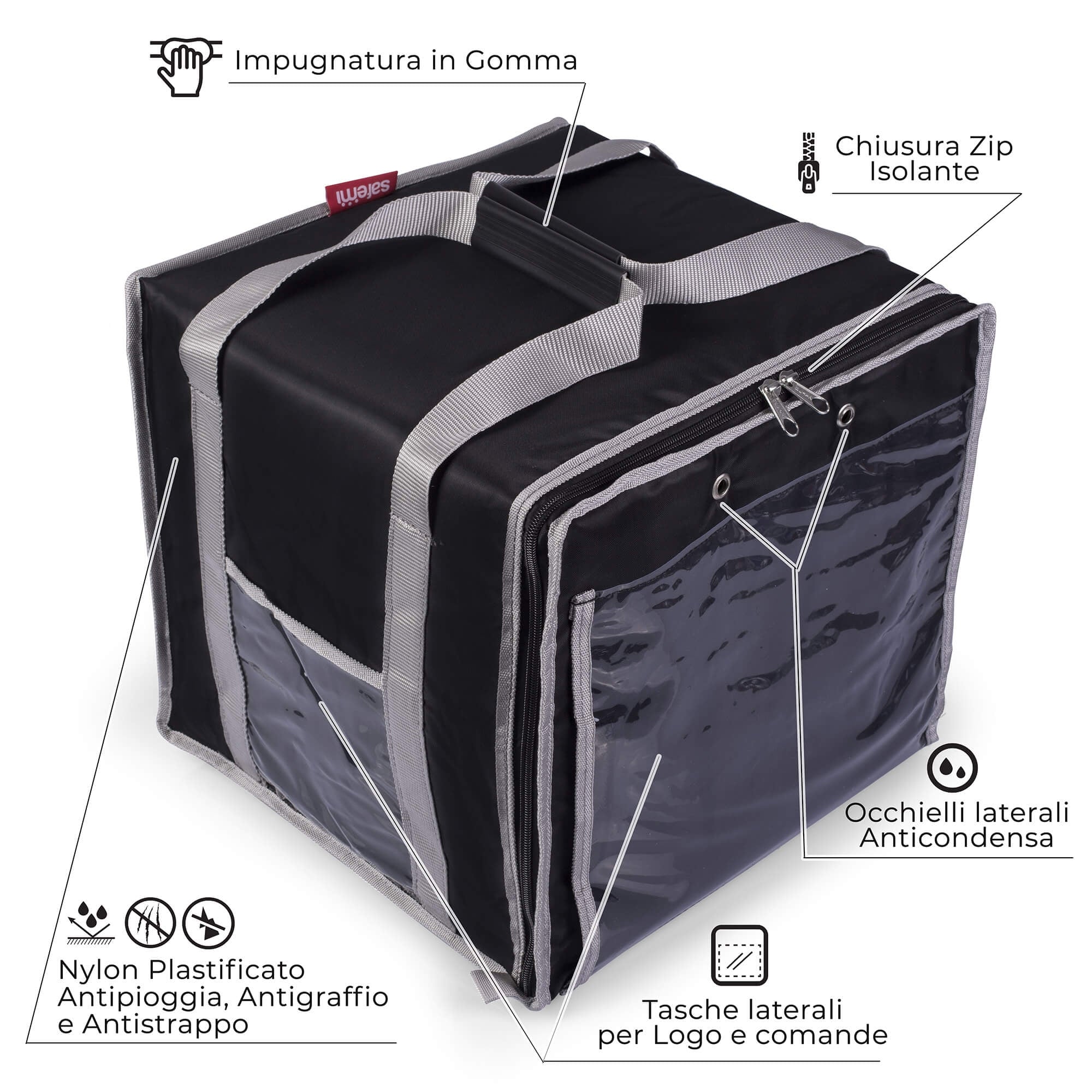 Borsa Termica Porta Pizze da Asporto 8/10 Cartoni Safemi Express 10 Nera e Grigio