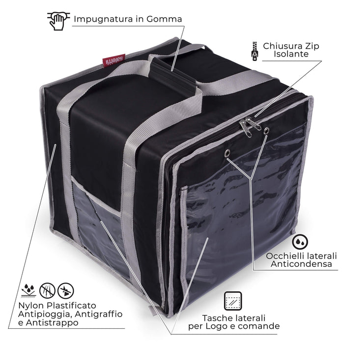 Borsa Termica Porta Pizze da Asporto 8/10 Cartoni Safemi Express 10 Nera e Grigio