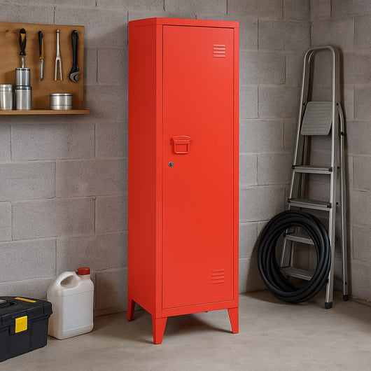 Armadietto Spogliatoio in Metallo con Chiave 1 Anta 3 Scomparti 138x38,5x38,5 Rosso