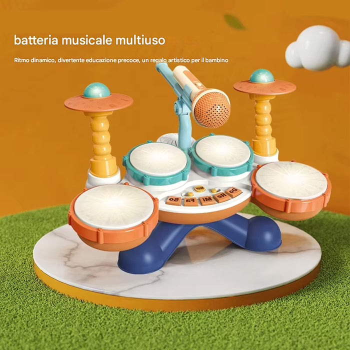 Batteria Giocattolo Luminoso e Microfono per Bambini Tamburo Musicale Idea Regalo