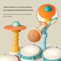 Batteria Giocattolo Luminoso e Microfono per Bambini Tamburo Musicale Idea Regalo