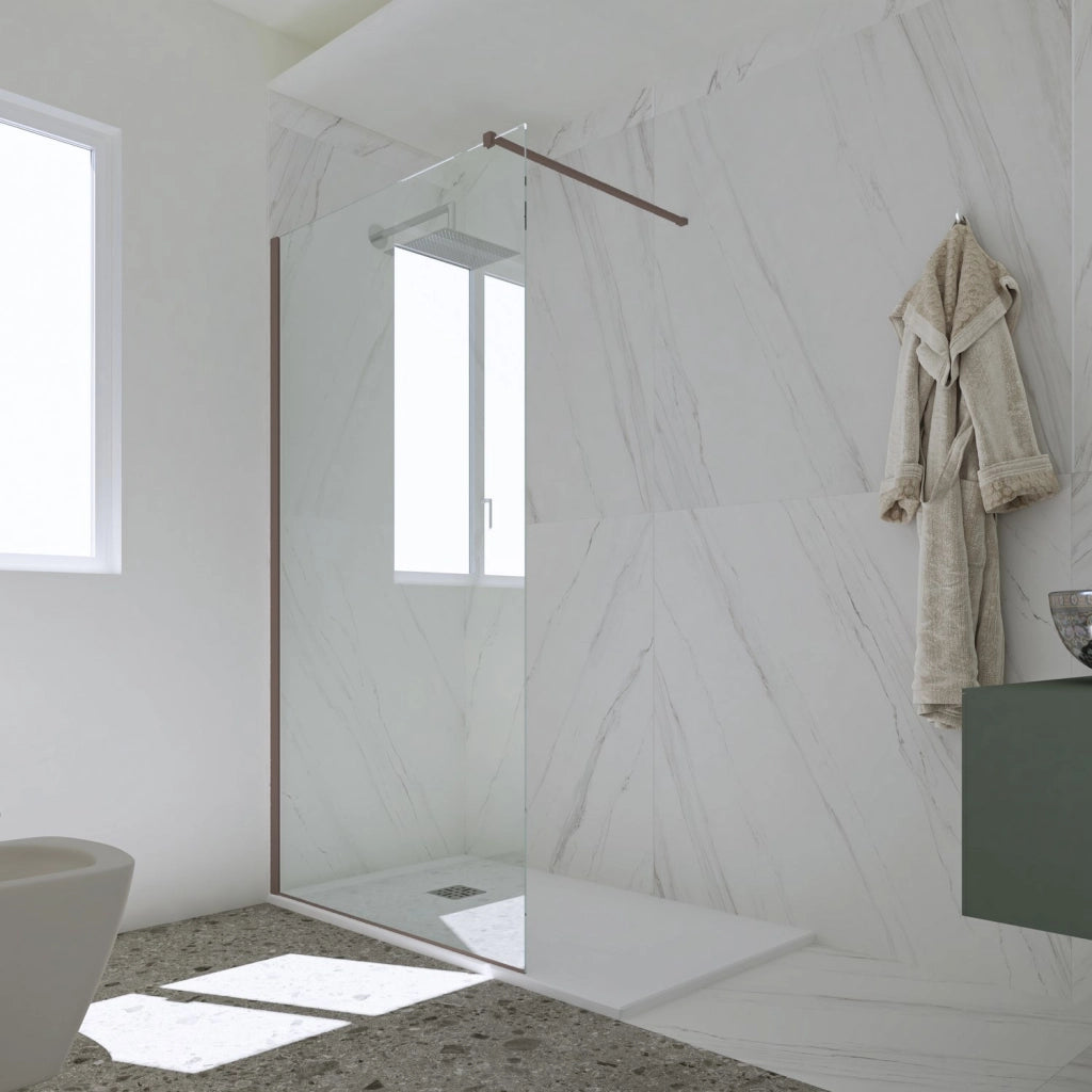 Parete doccia Walk-in da 120 CM H 200 Vetro Trasparente Profilo Chocolate in pvc mod. Kolors