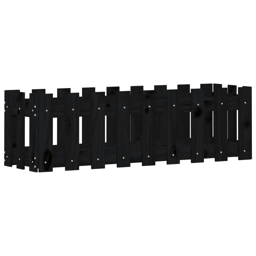 Fioriera Giardino a Recinzione Nera 100x30x30cm Massello Pino 832474