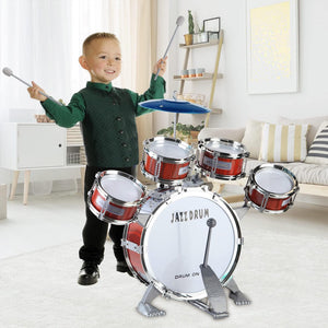 Kit Batteria Jazz per Bambini 5 Tamburi Sgabello Pedale e Bacchette Idea Regalo