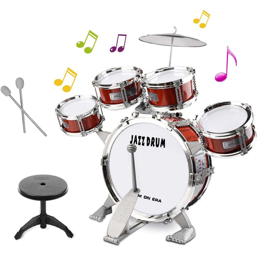 Kit Batteria Jazz per Bambini 5 Tamburi Sgabello Pedale e Bacchette Idea Regalo