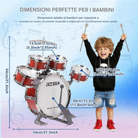 Kit Batteria Jazz per Bambini 5 Tamburi Sgabello Pedale e Bacchette Idea Regalo