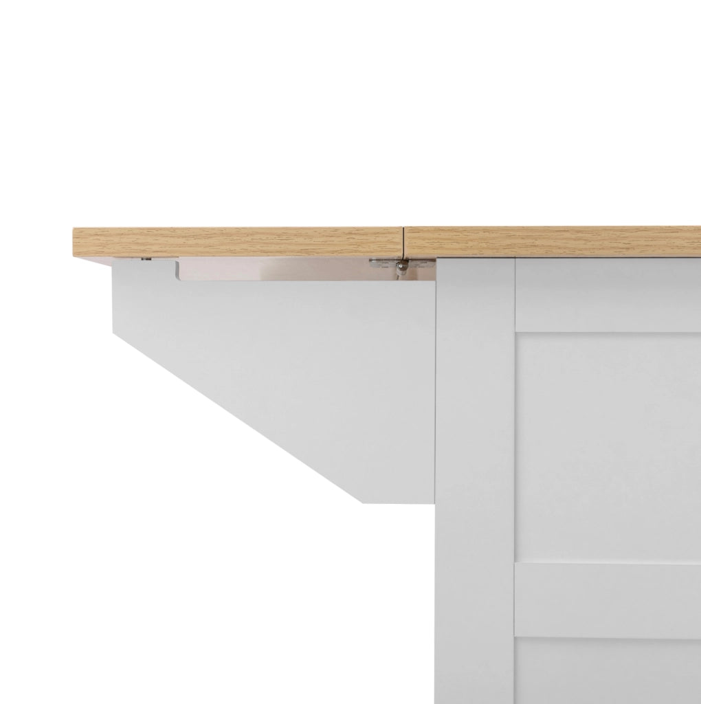 Isola cucina 120x40-60-80x92 cm con piano pieghevole e prese; in MDF; bianco e naturale