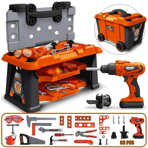 Banco Attrezzi per Bambini 2 in 1 65 Pz Valigetta Trapano Elettrico Idea Regalo