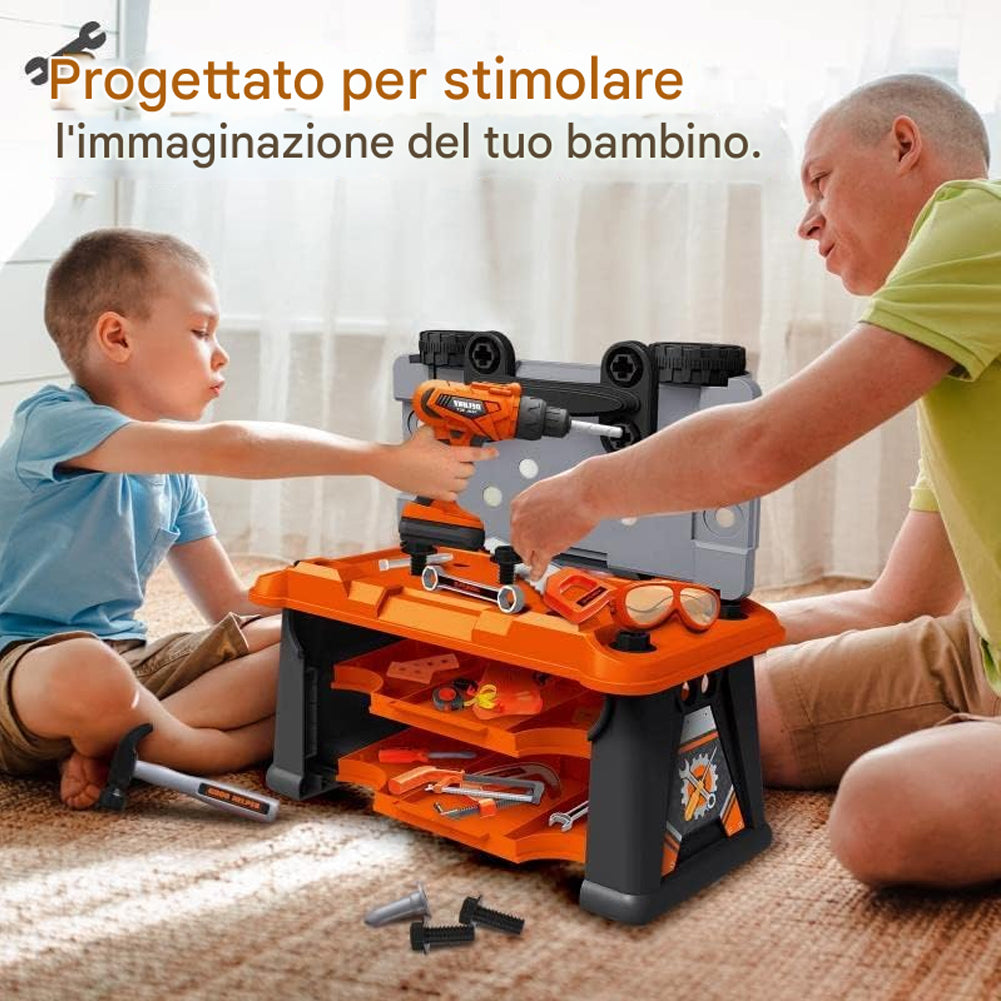 Banco Attrezzi per Bambini 2 in 1 65 Pz Valigetta Trapano Elettrico Idea Regalo