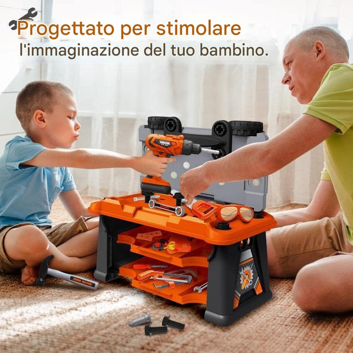 Banco Attrezzi per Bambini 2 in 1 65 Pz Valigetta Trapano Elettrico Idea Regalo