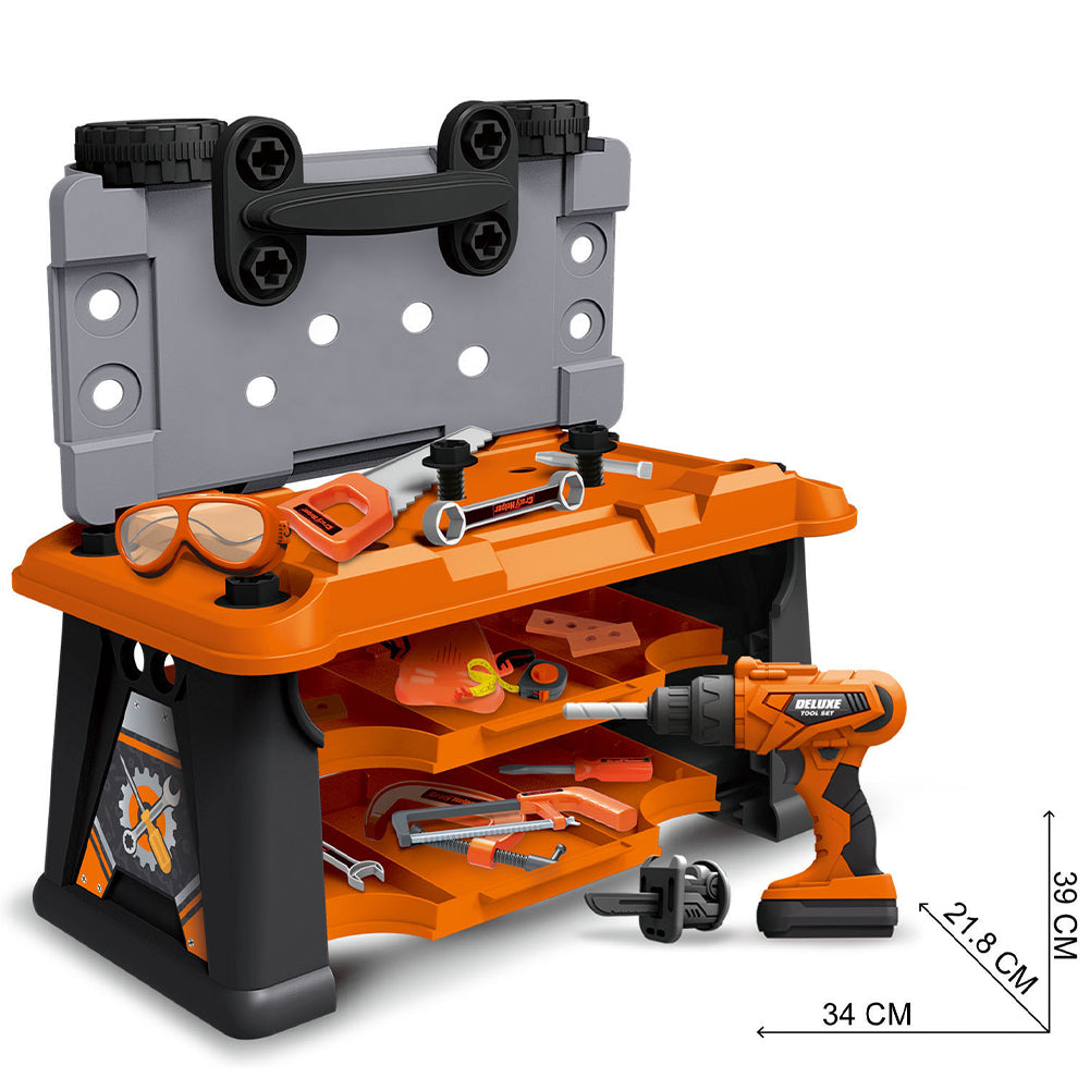 Banco Attrezzi per Bambini 2 in 1 65 Pz Valigetta Trapano Elettrico Idea Regalo