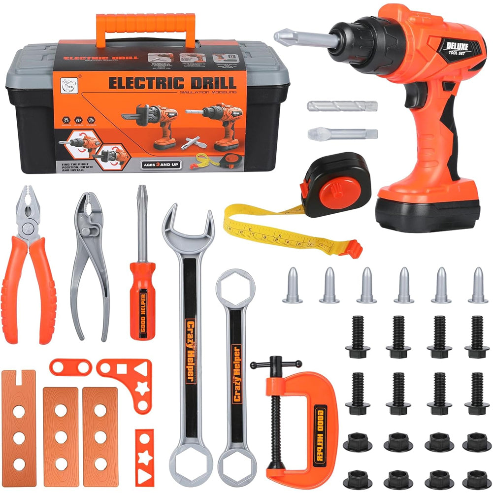 Cassetta 36 Attrezzi per Bambini con Trapano Elettrico Giocattolo Idea Regalo