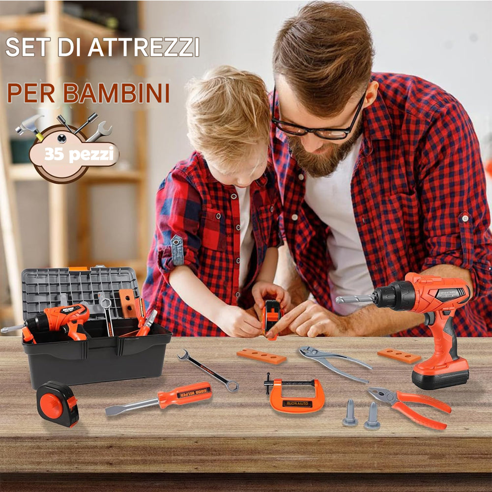Cassetta 36 Attrezzi per Bambini con Trapano Elettrico Giocattolo Idea Regalo