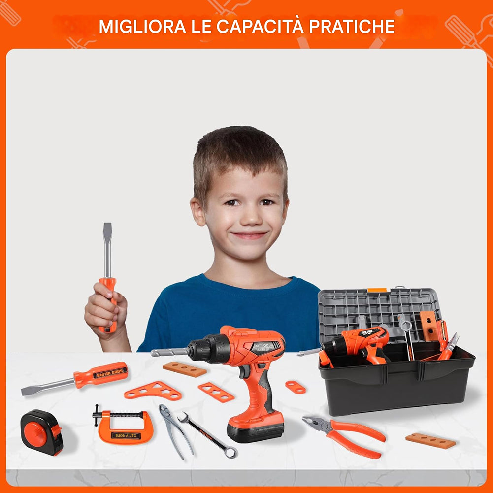 Cassetta 36 Attrezzi per Bambini con Trapano Elettrico Giocattolo Idea Regalo