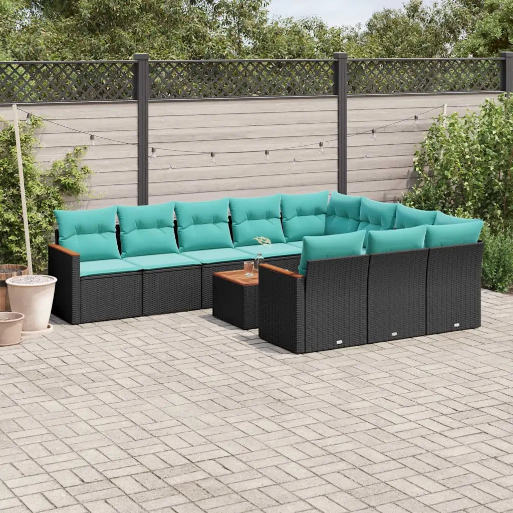 Set Divani da Giardino 11 pz con Cuscini Nero in Polyrattan 3226344