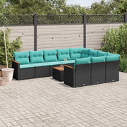 Set Divani da Giardino 11 pz con Cuscini Nero in Polyrattan 3226344