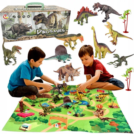 Playset Dinosauri 15 Pezzi con Custodia e Tappetino Dino T-Rex Idea Regalo