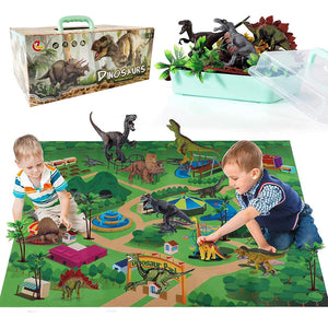 Playset Dinosauri 15 Pezzi con Custodia e Tappetino Dino T-Rex Idea Regalo