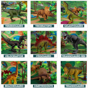 Playset Dinosauri 15 Pezzi con Custodia e Tappetino Dino T-Rex Idea Regalo
