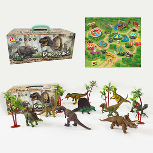 Playset Dinosauri 15 Pezzi con Custodia e Tappetino Dino T-Rex Idea Regalo
