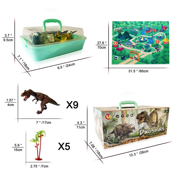 Playset Dinosauri 15 Pezzi con Custodia e Tappetino Dino T-Rex Idea Regalo