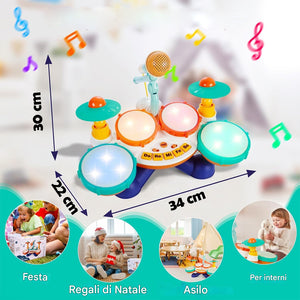 Batteria Giocattolo Luminoso e Microfono per Bambini Tamburo Musicale Idea Regalo