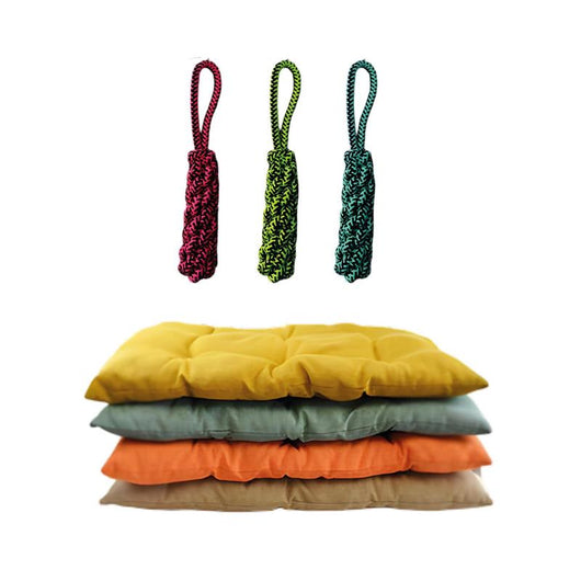 OPTIMO CUCCIA CON MORBIDO CUSCINO INTEGRATO BOMBER TINTA UNITA 60X100 CM CON CORDA INTRECCIATA 34 CM - ASSORTITO