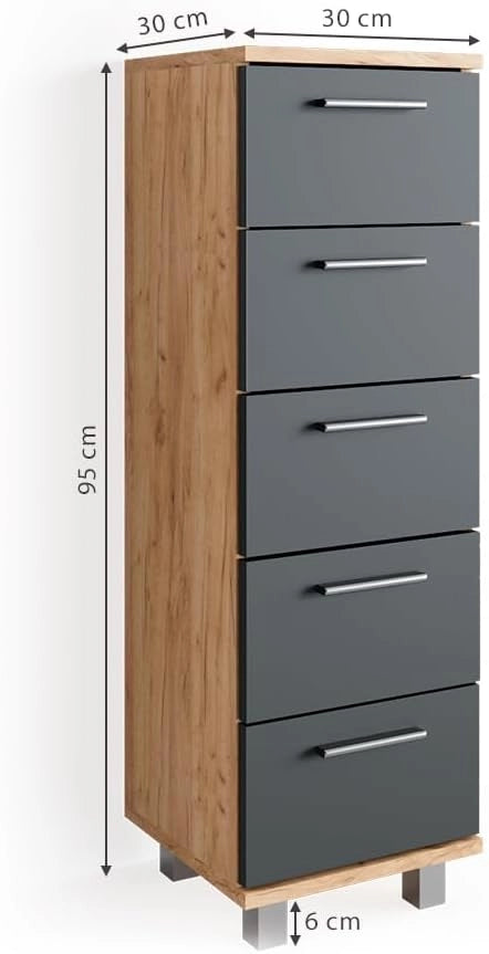Cassettiera da bagno Ilias, Quercia dorata, 30 x 95 cm, adatto per il montaggio a parete e combinabile con la serie Ilias