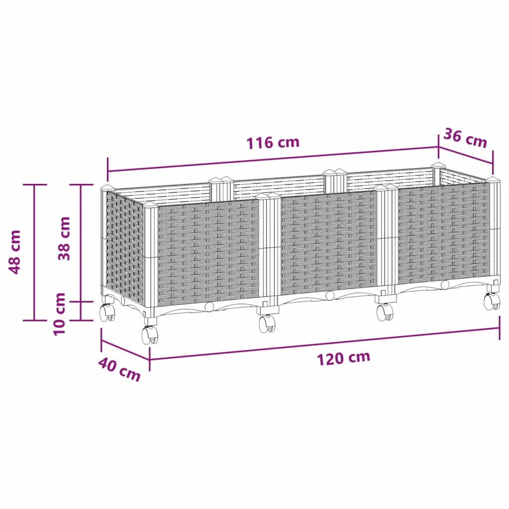 Vaso da Giardino con Ruote Bianco 120 x 40 x 48 cm PP 3423050
