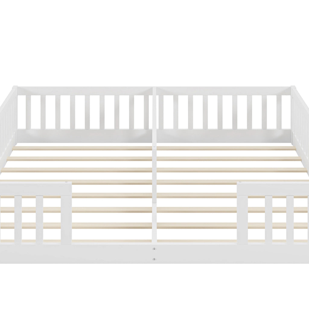 OKWISH Letto Bambino 90×200 cm, Letto Singolo con Spondine, 2 Posti letto a Pavimento e Rete, senza Materasso, in Pino, Bianco