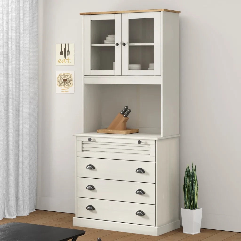 Credenza | Madia | Buffet da pranzo | Armadio da pranzo VIGO Bianca 80x40x176 cm in Legno Massello di Pino