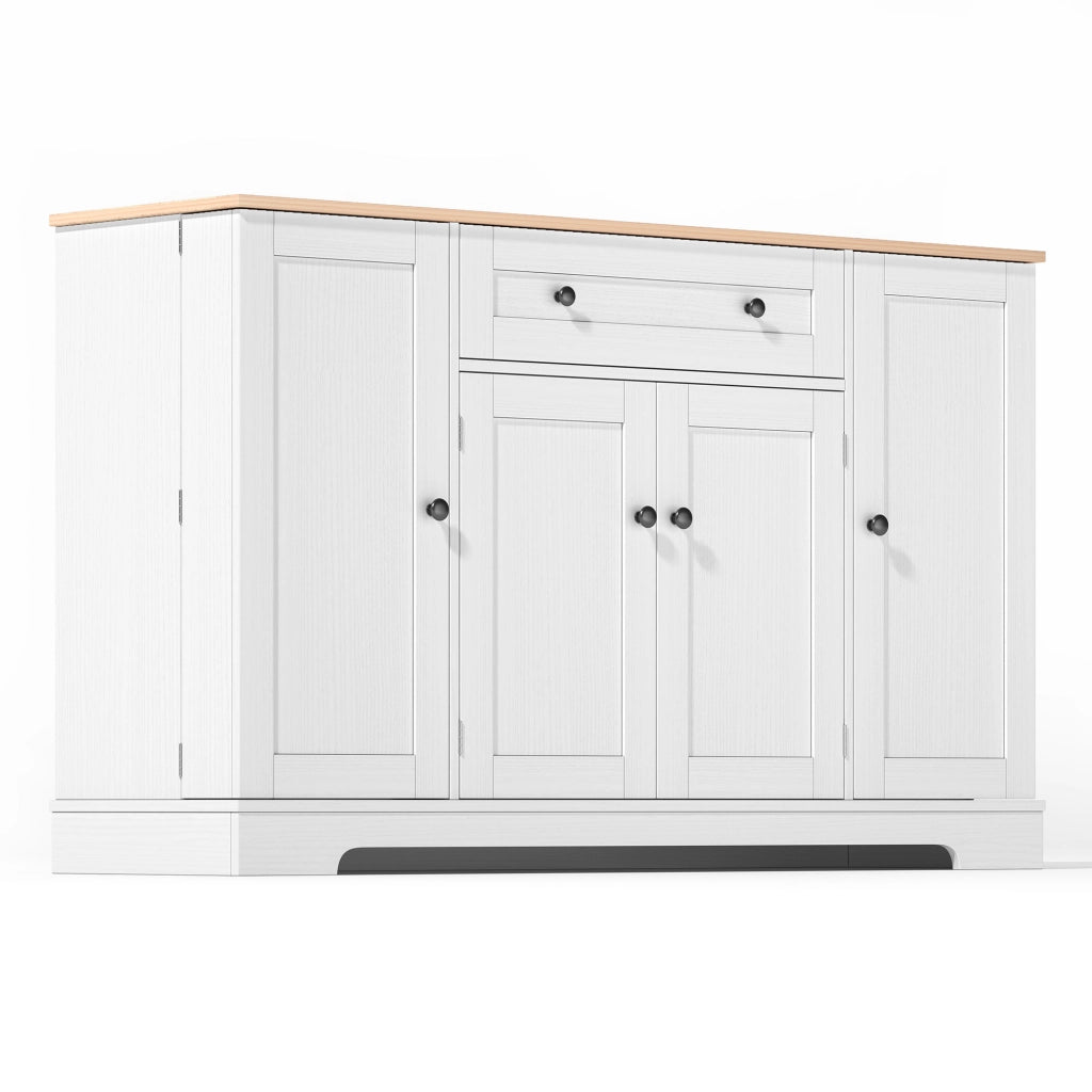 Credenza con 1 cassetto e 4 vani; ripiani regolabili - per cucina - in MDF - 138 cm - naturale e bianco